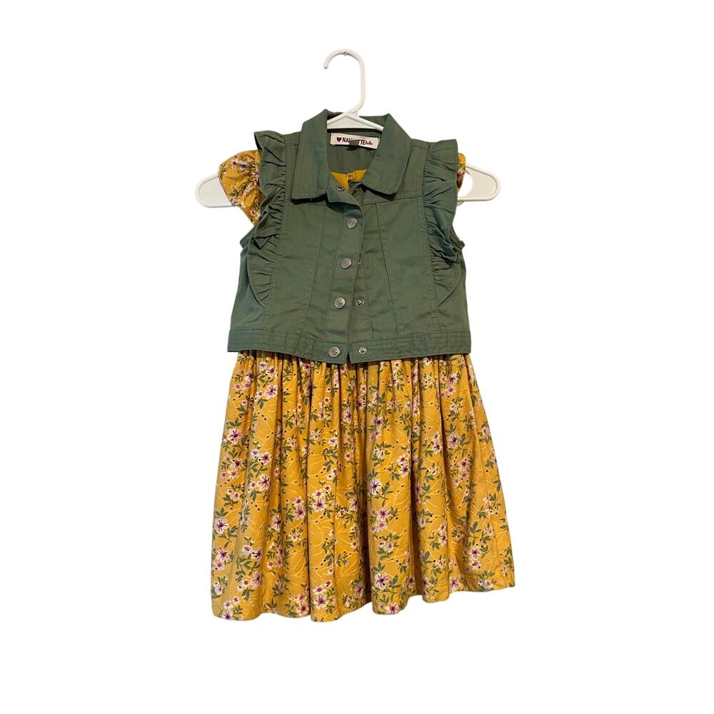 Nanette Kids Yellow Floral Eyelet Dress with Sleeveless Jacket Vest Size 6